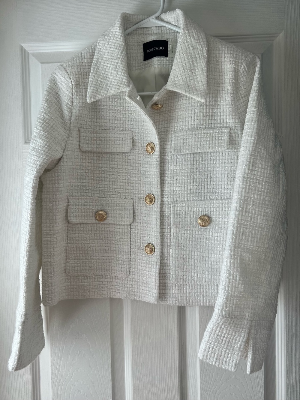 Dolce Cabo White Tweed Gold-Button Blazer